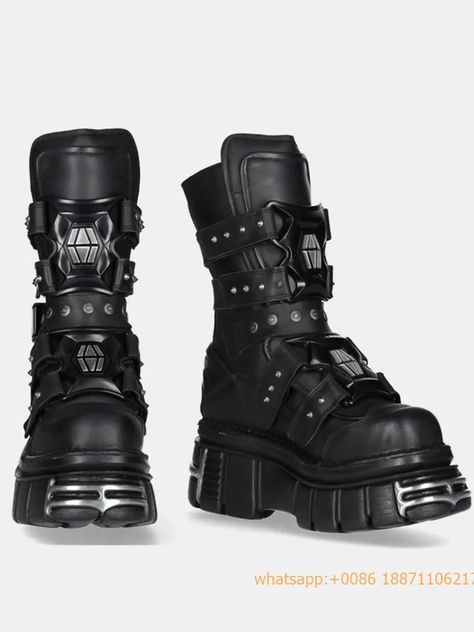 Metal Rivet Punk Party Gothic Boots 2024 New Thick-Soled Street Rock 35-45 Sports Casual Shoes Men's and Women's Motorcycle Boot - AliExpress 322 Cyberpunk Shoes Men, Gothic Shoes Men, Cyberpunk Shoes, Goth Platform Boots, Boots 2024, Boots Outfit Men, New Rock Boots, Motorcycle Boot, Neo Gothic