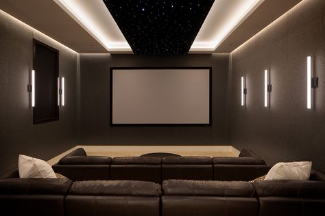 Statement Piece - Contemporary - Home Theater - San Diego - by User | Houzz In Home Movie Theater, Modern Home Theater, Transitional Open Concept, Home Theater Ideas, Design Center Showroom, San Diego Home, Upholstered Wall Panels, Movie Room Decor, Theater Design