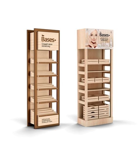 Display Stand Design Ideas, Wooden Stands Display, Wood Stand Display, Wooden Display Shelves, Rak Display, Store Display Design, Cosmetics Display Stand, Store Shelves Design, Coffee Stand