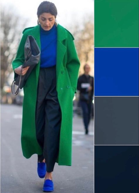 Green Monochrome Outfit, Blue And Green Outfit, Green Monochrome, Color Combos Outfit, Monochrome Outfit, Elegant Dresses Classy, Green Blazer, Blue Scarf, Green Outfit