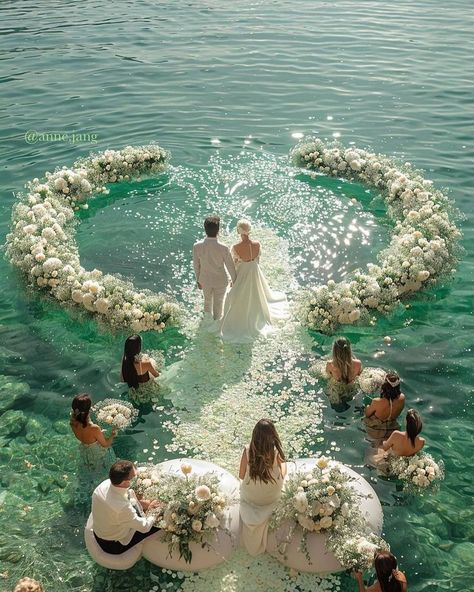 For the mermaid, ocean lover in all of us. Get married in the ocean. Dreams do come true. #oceanwedding #beachwedding #uniquewedding #weddinginspiraiton Marriage On The Beach, Married On The Beach, Ocean Ceremony, Wedding Ocean View, Beach Marriage, Wedding Ocean Pictures, Wedding Overlooking Ocean, Get Married, Marriage Ideas