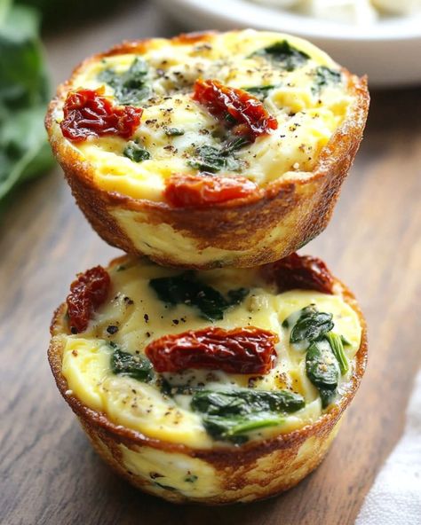 Egg Muffin Cups with Spinach, Feta, and Sun-Dried Tomatoes Muffin Omelets Breakfast, Frittata Recipes Breakfast, Secret Sauce Recipe, Eggs In Muffin Tin, Egg Muffin Cups, Tomato Egg, Healthy Breakfast Casserole, Egg Cups Breakfast, Egg Muffins Breakfast