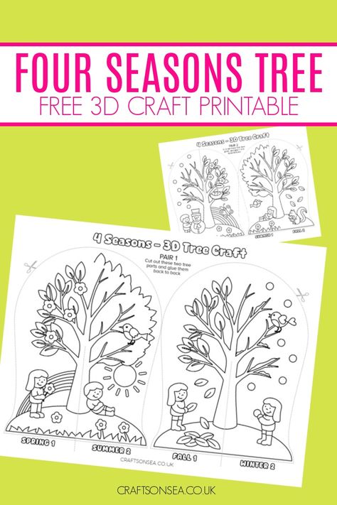 Four Seasons 3D Tree Craft (FREE Printable) Four Seasons Crafts Preschool, 3d Tree Craft, Season Tree Craft, 4 Seasons Craft, Seasons Craft, Seasons Worksheets, Season Tree, Farm Craft, Free Printable Coloring Sheets