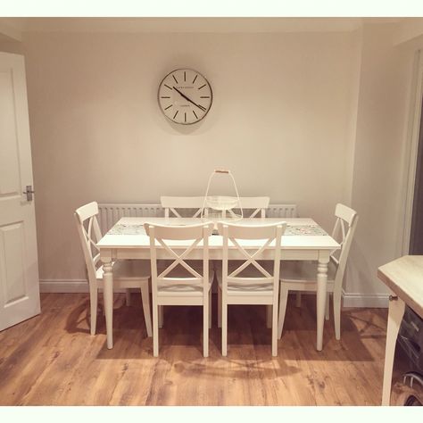 Kitchen Table - IKEA #ingatorp #homedecor #shabbychic #laurashley Ikea Ingatorp, White Dining Room Table, Bedroom Furniture Uk, Ikea Dining Room, Cottage Dining Rooms, Table Ikea, Ikea Table, Coastal Bedroom Decorating, Kitchen Desk