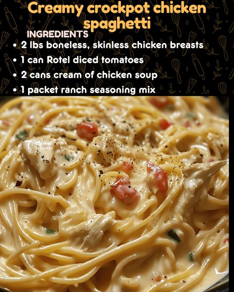 Creamy crockpot chicken spaghetti