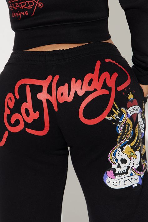 Available In Black. Wide Leg Paint Drawtstring Ed Hardy Graphic Front And Back Screen Pair Back To "Ed Hardy NYC Zip Front Hoodie" Disclaimer: Due To The Screen Printing Process A Difference In Saturation May Occur. Each Garment Is Unique. 55% Cotton 45% Polyester Imported | Ed Hardy NYC Wide Leg Pant in Black size 1X by Fashion Nova Cheap Streetwear, Cute Lazy Day Outfits, Lazy Day Outfits, Cute Preppy Outfits, Black Streetwear, Wide Leg Pant, Ed Hardy, Casual Style Outfits, Lookbook Outfits