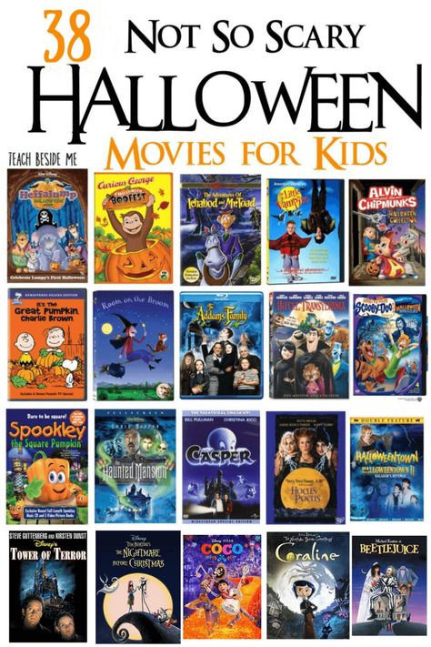 Halloween Movies For Kids Families, Fall Movies For Toddlers, Not So Scary Halloween Movies, Halloween Movies For Toddlers, Halloween Ideas With Kids, Disney Halloween Movie Night, Toddler Halloween Movies, Casper Movie Night, Kids Halloween Movie Night