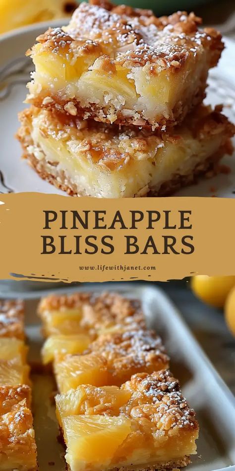 Pineapple Bliss Bars Pineapple Cake Bars Recipe, Easy Dessert Recipes With Bananas, Outshine Fruit Bars Recipe, Pineapple Chewy Bars, Dessert Bar Recipes For A Crowd, Pineapple Crumble Bars, Leftover Crushed Pineapple, Fruit Loop Bars, Bars And Brownies Recipes