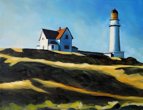 EDWARD HOPPER  Lighthouse Hill, 1927 (© Dallas Museum of Art) Edward Hopper Paintings, Hopper Art, Ashcan School, American Realism, Lighthouse Painting, History Painting, Image Nature, Edward Hopper, Images Vintage