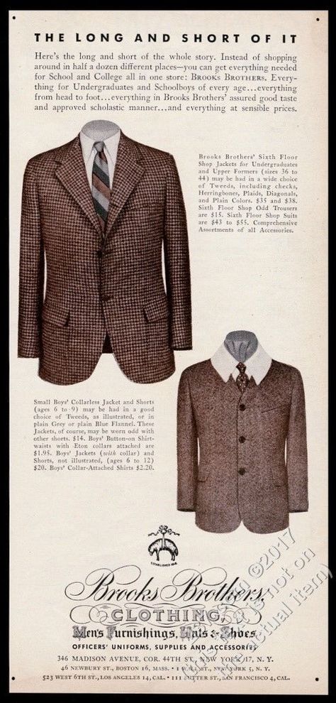 Sack Suit, Classic Clothing, Photo Vintage, American Traditional, Print Ad, Colleges And Universities, Print Ads, Brooks Brothers, Costume Design