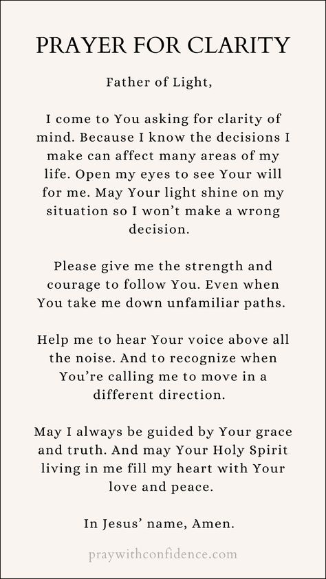 Prayer for Clarity: 13 Powerful Prayers For Guidance and Peace Pray For Clarity Quotes, Scriptures For Clarity, Praying For Guidance, Prayers For Answers, Beautiful Prayers For Women, Pray For Guidance And Strength, Prayer For Contentment, Prayers For Guidance Strength Faith, Prayers For Direction And Guidance