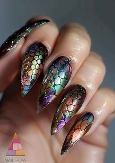 Dragon Scale Nails, Dinosaur Nails, Mystical Nails, Scale Nails, Irish Nails, Mystic Nails, Mermaid Nail Art, Holloween Nails, Dragon Nails