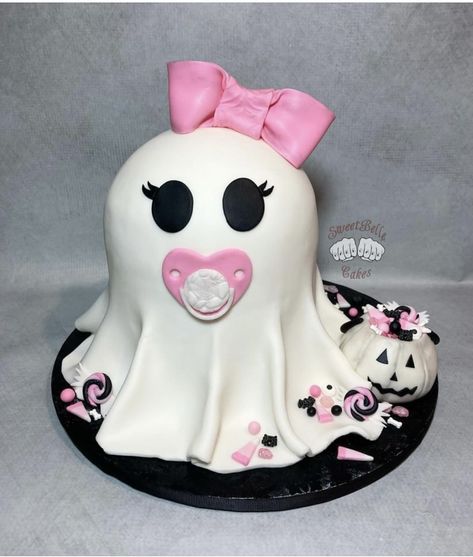 Halloween Shower Ideas, Pink Pumpkin Baby Shower, Angel Baby Shower, October Baby Showers, Halloween 1st Birthdays, Fairy Baby Showers, Ghost Cake, Baby Boy Halloween, Gothic Baby