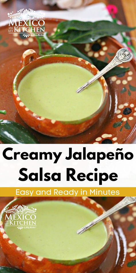 Homemade Hot Sauce Mexican, Jalapeno Avocado Salsa, Salsa Verde Creamy, Green Creamy Salsa, Mexican Salsa Recipes Authentic, Creamy Green Salsa Recipe, Creamy Green Salsa, Spicy Green Salsa, Mexican Green Sauce