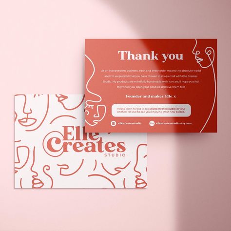 Thank You Business Cards Ideas, Thank You Cards Business Branding, Small Business Thank You Cards Design Aesthetic, Phoebe Hair, Woman Template, Terracotta Business Card, Preppy Thank You Cards Small Business, Card Branding Design, Head Outline