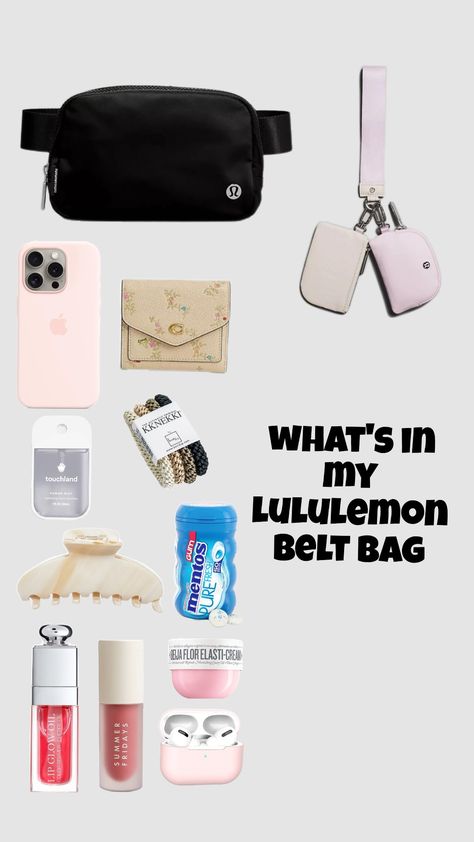 What's in my lululemon belt bag #wishlist #whatinmybag #lululemon #beltbag Outfits To Wear With Lululemon Belt Bag, Croquet Aesthetic, Lululemon Products, Lululemon Wishlist, Bag Wishlist, Lululemon Belt Bag, Lululemon Bags, Lululemon Everywhere Belt Bag, Gift Inspo