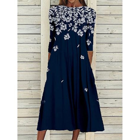 Graphic Floral, Midi Shift Dress, Womens Shift Dresses, Long Dress Casual, Midi Dress Casual, Dresses By Length, Green Midi Dress, Long Sleeve Midi, Blue Midi Dress