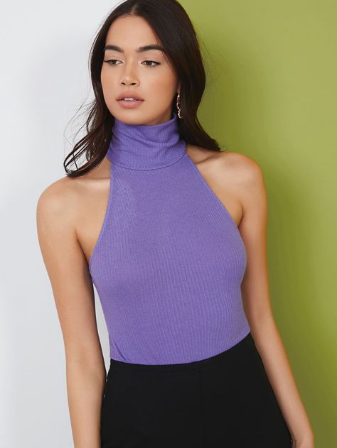 Cross Top, Color Violet, Green Crop Top, High Neck Tank Top, High Neck Top, Violet Purple, High Neck Tank, Crop Top Outfits, Halter Neck Top