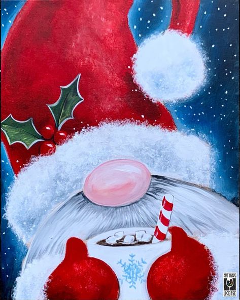 Holiday Pottery, Gnome Paint, Gnome For The Holidays, Christmas Canvas Art, Christmas Paintings On Canvas, Holiday Painting, Canvas Painting Diy, Gnomes Crafts, Christmas Canvas