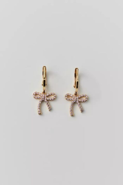 خواتم خطوبة, Urban Outfitters Jewelry, Preppy Jewelry, Mini Earrings, Jewelry Accessories Ideas, Bow Accessories, Mini Hoop Earrings, Rhinestone Bow, Heart Drop Earrings