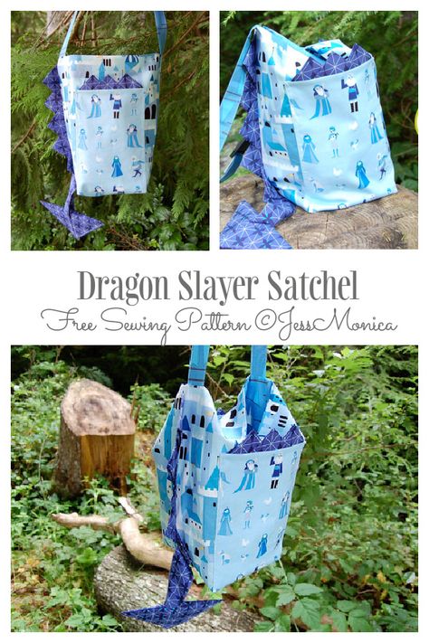 Dragon Slayer Satchel Bag Free Sewing Pattern | Fabric Art DIY Fantasy Sewing Projects, Bag Free Sewing Pattern, Fabric Art Diy, Old Milk Jugs, Unicorn Fairy, Bags Pattern, Fabric Sewing Patterns, Cool Dragons, Free Sewing Pattern