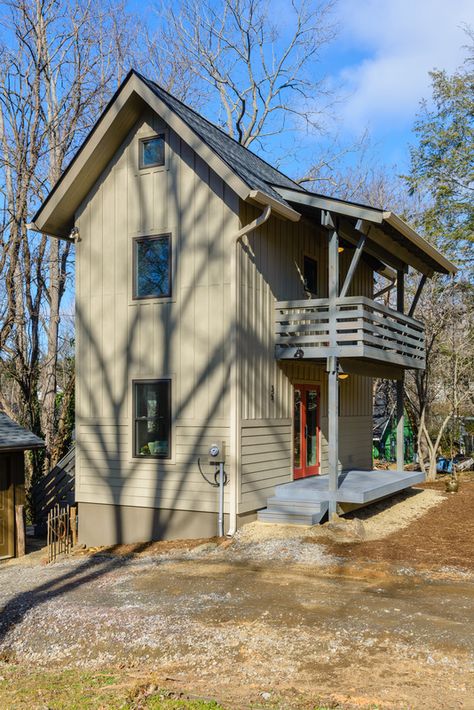 Two Story Cottage, Two Story House Plans, Two Story House, Accessory Dwelling Unit, Tiny House Movement, Asheville North Carolina, Tiny House Cabin, Small Cabin, Two Story Homes