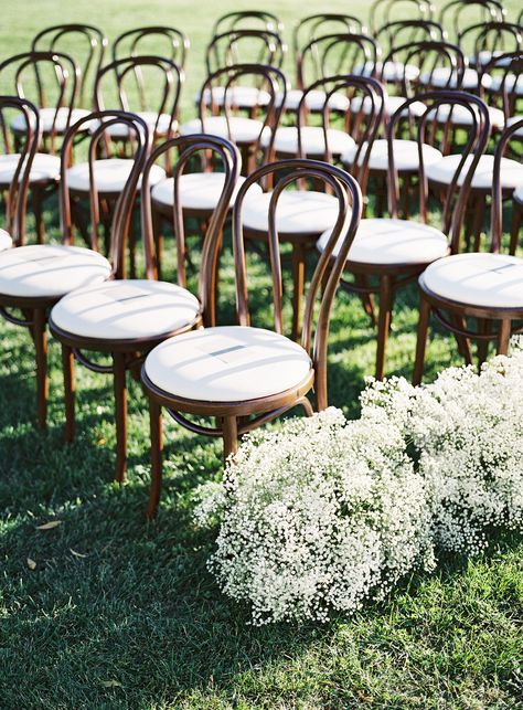 Bistro Chairs Wedding, Wooden Cafe, Ceremony Chairs, Rustic Chair, Ceremony Seating, Ceremony Inspiration, Malibu California, Garden Party Wedding, Aisle Decor