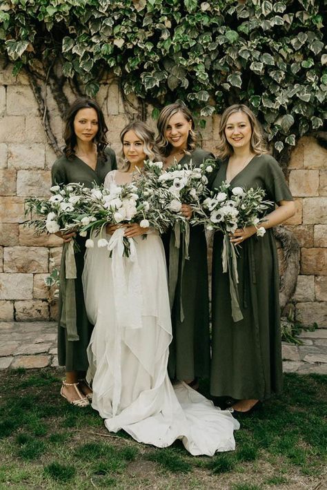 Olive Green Bridesmaid, Bridesmaid Dresses Ankle Length, Olive Green Bridesmaid Dresses, Olive Green Weddings, Olive Wedding, Fall Bridesmaids, Green Wedding Dresses, Bridesmaid Dresses Uk, Fall Bridesmaid Dresses