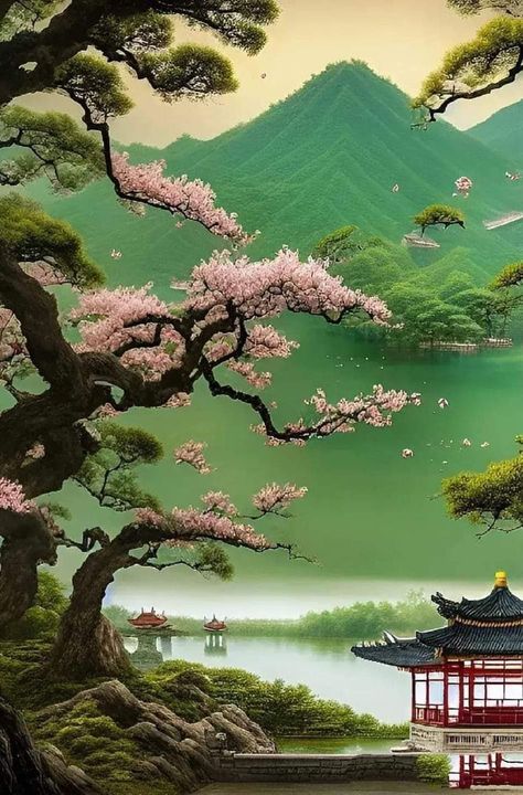 Flowers Animation, Yellow Bamboo, Painting 101, Japanese Art Styles, Mythical Creatures Fantasy, Chinese Art Painting, Japanese Art Prints, Beautiful Scenery Pictures, Realism Painting