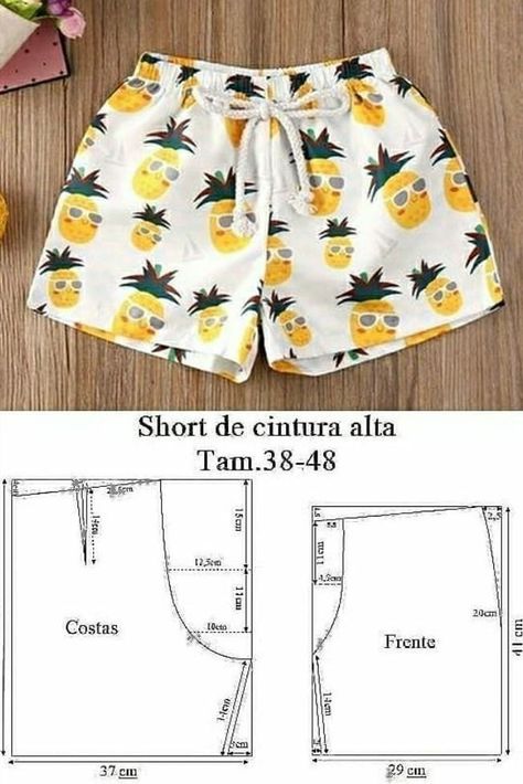 Como Fazer Short, Sewing Shorts, Sewing Clothes Women, Blouse Drafting Patterns, Fashion Sewing Tutorials, Diy Blouse Pattern, Couture Sewing Techniques, Patterns Fashion