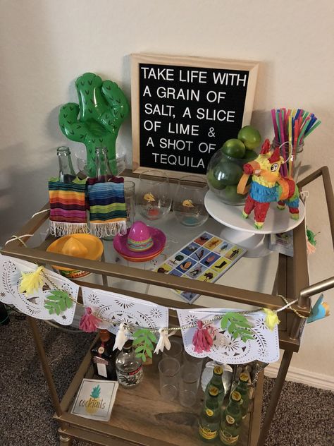 Tequila And Tacos Party, Taco Tequila Party, Tequila Table Ideas, Tequila Decorations Party Ideas, Tacos And Tequila Party Outfit, Margarita Birthday Party Decorations, Taco And Margarita Party Decor, Tacos Tequila Party, Fiesta Theme Birthday Party Adults