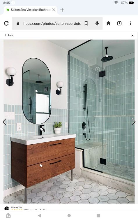 Bathroom Mediterranean Minimalist, Contemporary Bathroom Remodel Ideas, Small Bathroom No Windows Ideas, Arizona Tile Bathroom, Small Bathroom Ideas Colors Blue, Partially Tiled Bathroom Walls, Bathroom Lavatory Ideas, Half Wall Bathroom Tile, Bathroom Design Color Schemes