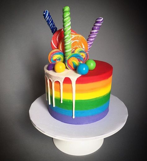 Multicolor Party Decorations, Rainbow Color Cake, Rainbow Colored Cake, Rainbow Birthday Party Cake, Rainbow Cake Decorating Ideas, Gökkuşaği Pasta, Candy Birthday Cakes, Rainbow Birthday Cake, Bowl Cake