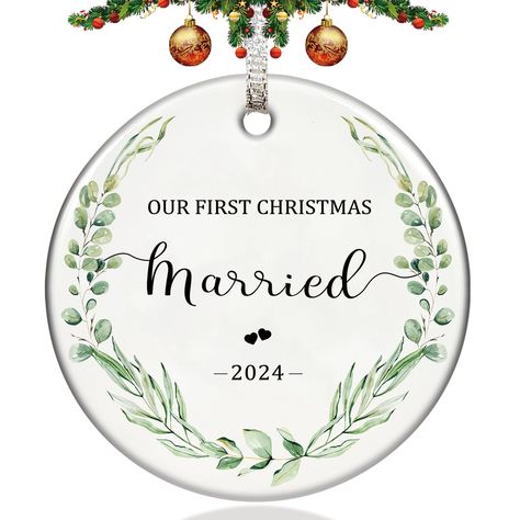 PRICES MAY VARY. 【First Christmas Married Ornament 2024】Celebrate your first Christmas as a married couple with our beautifully crafted first Christmas married ornament 2024. This personalized first Christmas married ornament 2024 features the words "Our First Christmas Married 2024" along with charming designs of a Christmas tree, bells, and reindeer, symbolizing the blessings of your new family. 【What You Will Get】Included in your purchase is a premium ceramic ornament measuring 7.6cm x 7.6cm Married Ornament, First Christmas Married, Our First Christmas, 1st Christmas, Married Couple, Ceramic Ornaments, First Christmas, Hanging Ornaments, Hanging Decor