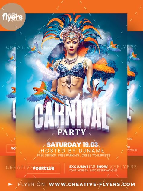 Class Poster Ideas, Carnival Flyer, Carnival Design, Techno Party, Carnival Posters, Flyer Free, Psd Flyer, Mardi Gras Party, Creative Flyers