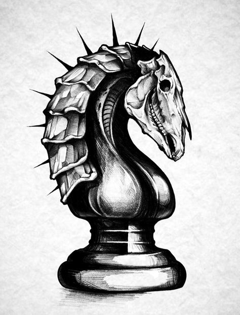 Art Drawings Dark, Chess Piece Tattoo, Chess Tattoo, Chess Art, Knight Chess, Knight Tattoo, Occult Tattoo, X Tattoo, Chest Piece Tattoos