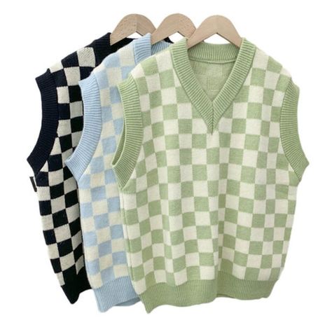 Gentle Checkered Vest for Women Soft Avant Basic Aesthetic (1) Checker Vest Outfit, Avant Basic Aesthetic, Light Blue Cardigan Outfit, Pink Sweater Dress Outfit, Avant Basic, Blue Cardigan Outfit, Checkered Vest, Checkered Outfit, Checker Vest