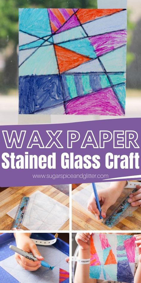 Wax Paper Crafts, Fun Paper Crafts, Diy Suncatchers, Messy Crafts, Suncatcher Craft, Making Stained Glass, Glass Art Projects, Crafts For Seniors, Stained Glass Diy