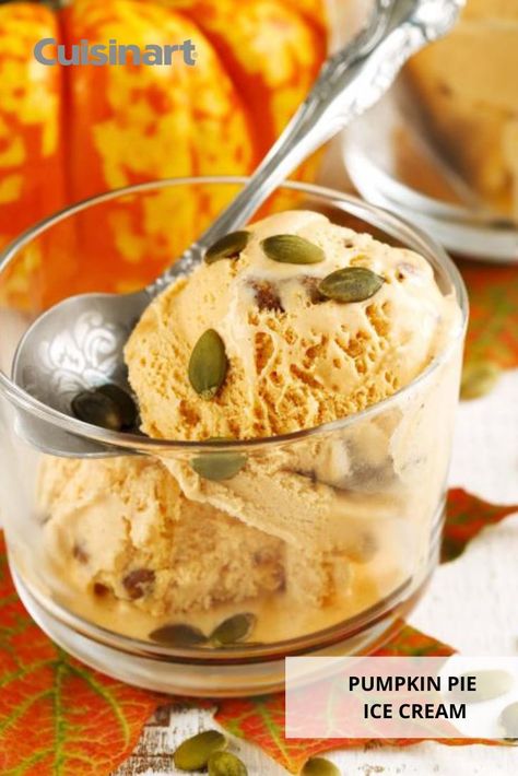 #NationalPumpkinDay wouldn't be complete without homemade Pumpkin Pie #IceCream! Craft this creamy and delicious dessert with the help of our #Cuisinart Frozen Yogurt - Ice Cream & Sorbet Maker. Enjoy this #pumpkinspice filled treat in just 20 minutes, with no fuss or mess. #bestfallrecipes #easypumpkindesserts #savorthegoodlife Pumpkin Pie Ice Cream Recipe, Cuisinart Recipes, Banana Ice Cream Recipe, Pumpkin Pie Ice Cream, Cuisinart Ice Cream, Pie Ice Cream, Chilled Desserts, Recipe Pumpkin, Pumpkin Ice Cream