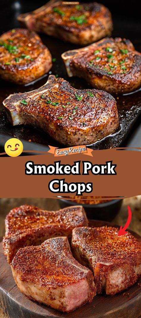 Delicious Smoked Pork Chops Smoked Bbq Pork Chops, Thick Pork Chops On The Grill, Air Fryer Smoked Pork Chops, Smoked Pork Chops Recipes, Pork Chop Dinner Recipes, Traeger Pork Chops, Pork Chops Grilled, Pork Chops Bone In, Smoked Pork Chops