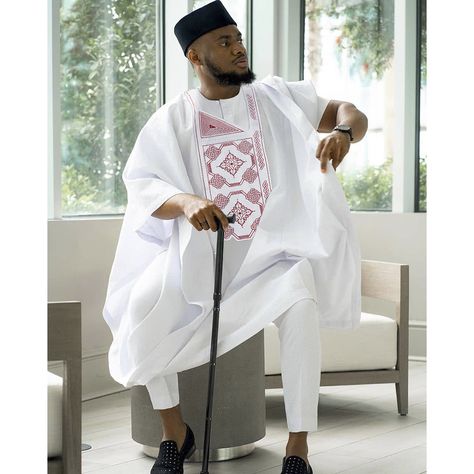 H&amp;D African Clothes for Men Wedding Party Agbada 3 PCS Set Robe Shirt Pants Suit Dashiki Red Embroidered Robe Rich Bazin Abaya White Agbada, Agbada Design, Mens Traditional Wear, African Suit, Nigerian Men Fashion, Dashiki Shirt, African Attire For Men, African Dresses Men, African Traditional Wedding