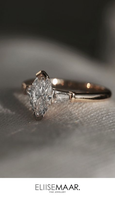 Marquise Engagement Ring Baguette, Marquee Engagement Rings Marquise Cut, Marquise With Baguettes Ring, Marquise And Baguette Engagement Ring, Marquise Baguette Ring, Marquise Ring With Side Stones, Marquise Engagement Ring With Baguettes, Art Deco Marquise Engagement Ring, Marquee Engagement Rings