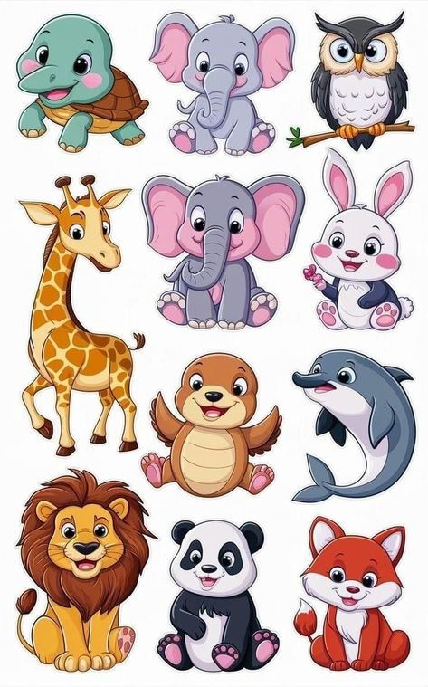 Animal Pictures For Kids, Birthday Cake Topper Printable, Wise Owl, Jungle Theme, Cute Easy Drawings, Animal Stickers, Animal Clipart, Create Custom Stickers, Cute Animal Drawings