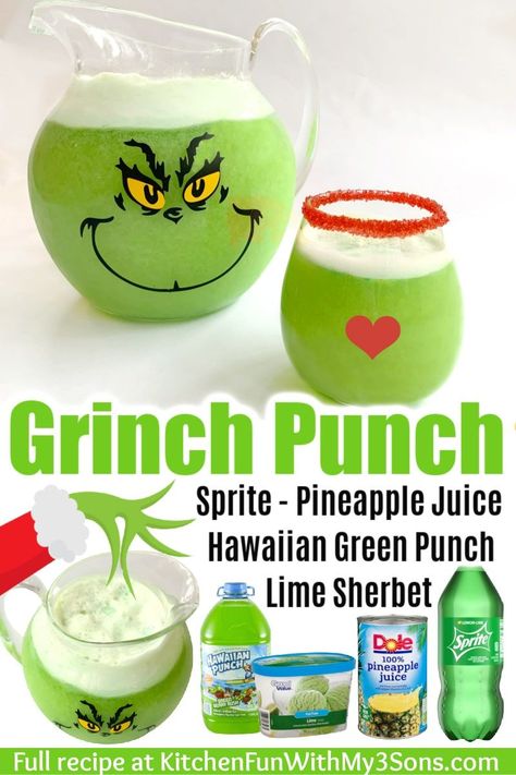 Grinch Punch, Green Punch, Christmas Drinks Recipes, Grinch Christmas Party, Christmas Punch Recipes, Grinch Party, Christmas Punch, Punch Recipe, Kid Drinks