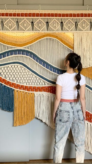 Large Macraweave Wall Hanging, Colorful Macrame Wall Hangings, Landscape Macrame, Large Macrame Wall Hanging Pattern, Macraweave Wall Hanging, Friendship Bracelet Knots, Bracelet Knot, Art Macramé, Wall Macrame