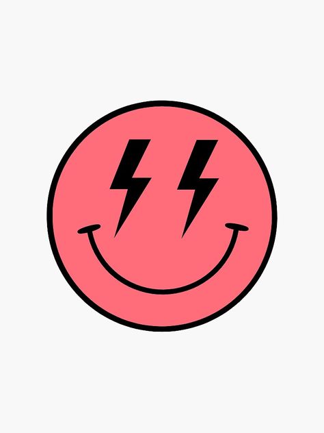 "Lightning Bolt Smiley Face" Sticker for Sale by El's Library Card Spirit Gear, Face Stickers, Library Card, Lightning Bolt, Pop Punk, Smiley Face, Punch Needle, Punk Rock, Smiley