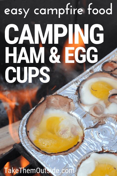 Looking for an easy camping breakfast for your next family camping trip? Try these easy ham and egg cups in muffin tins over the campfire! #eggcups #campingfood #campingrecipe #eggrecipe #hamandeggs #campfirerecipe #campfirecooking #takethemoutside Easy Camping Breakfast, Campfire Breakfast, Camping Snacks, Camping Breakfast, Easy Ham, Ham And Eggs, Easy Camping Meals, Campfire Food, Family Camping Trip