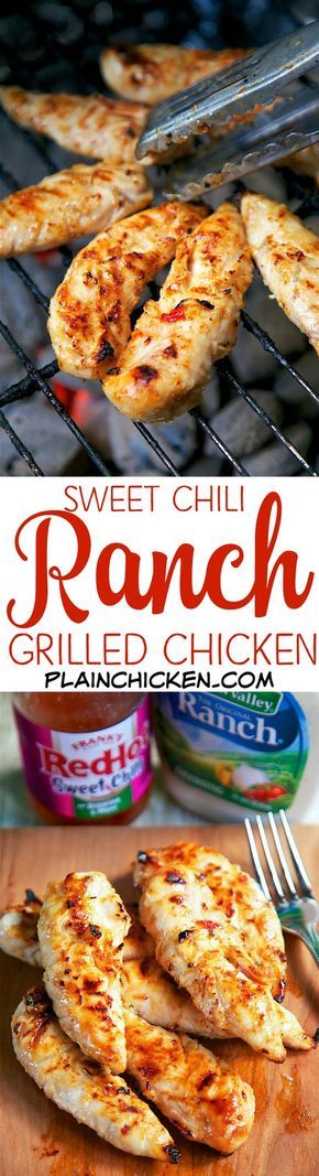 Sweet Chili Ranch Grilled Chicken - only 2 ingredients in the marinade! Let the chicken marinate a few hours to overnight for maximum flavor. OMG! This chicken was CRAZY good! We made it two nights in a row. Great as a main dish or on top of a salad. Perfect for tailgating too!! Chicken Marinate, Ranch Chicken, Stuffed Chicken, Sweet Chili, We Made It, Marinated Chicken, Poultry Recipes, The Chicken, 2 Ingredients