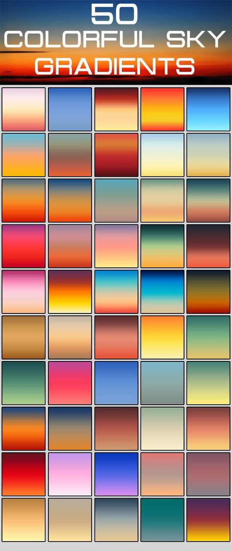 50 Colorful Sky Gradients - Add-ons Sunrise Drawing, Color Theory Art, Sunset Gradient, Sunrise Colors, Colorful Sky, Pastel Gradient, Pastel Sunset, Art Journal Cover, Pastel Sky