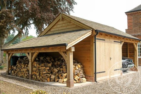 LS3001 fully open log store to keep your logs dry during the winter months. Log Shed, Timber Garage, Oak Framed Buildings, Firewood Shed, Carport Garage, Log Store, Carport Designs, Barn Garage, Wooden Garage